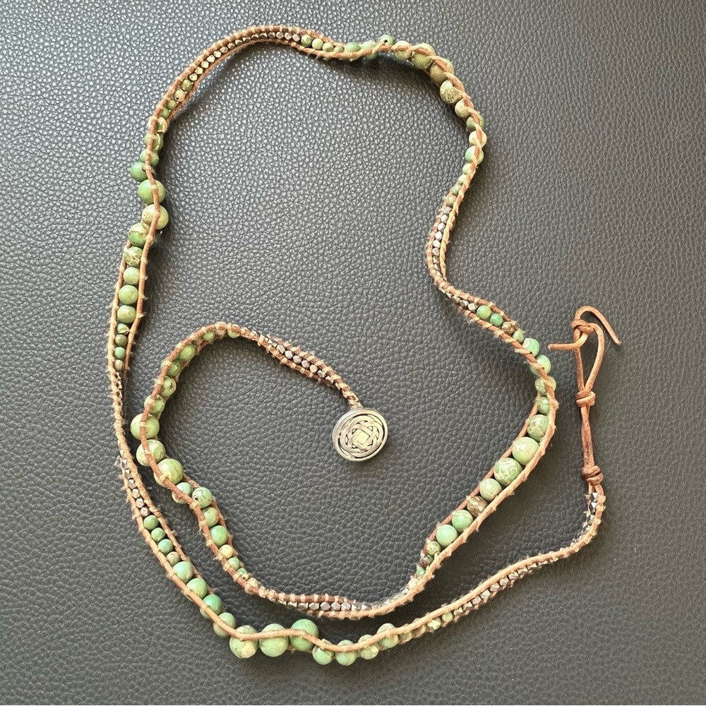 Green stones and Brown Beaded Wrap Bracelet